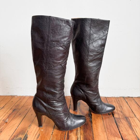 FRYE 'Ava' Dark Brown Snakeskin Textured Leather Heeled Boots - Picture 2 of 10